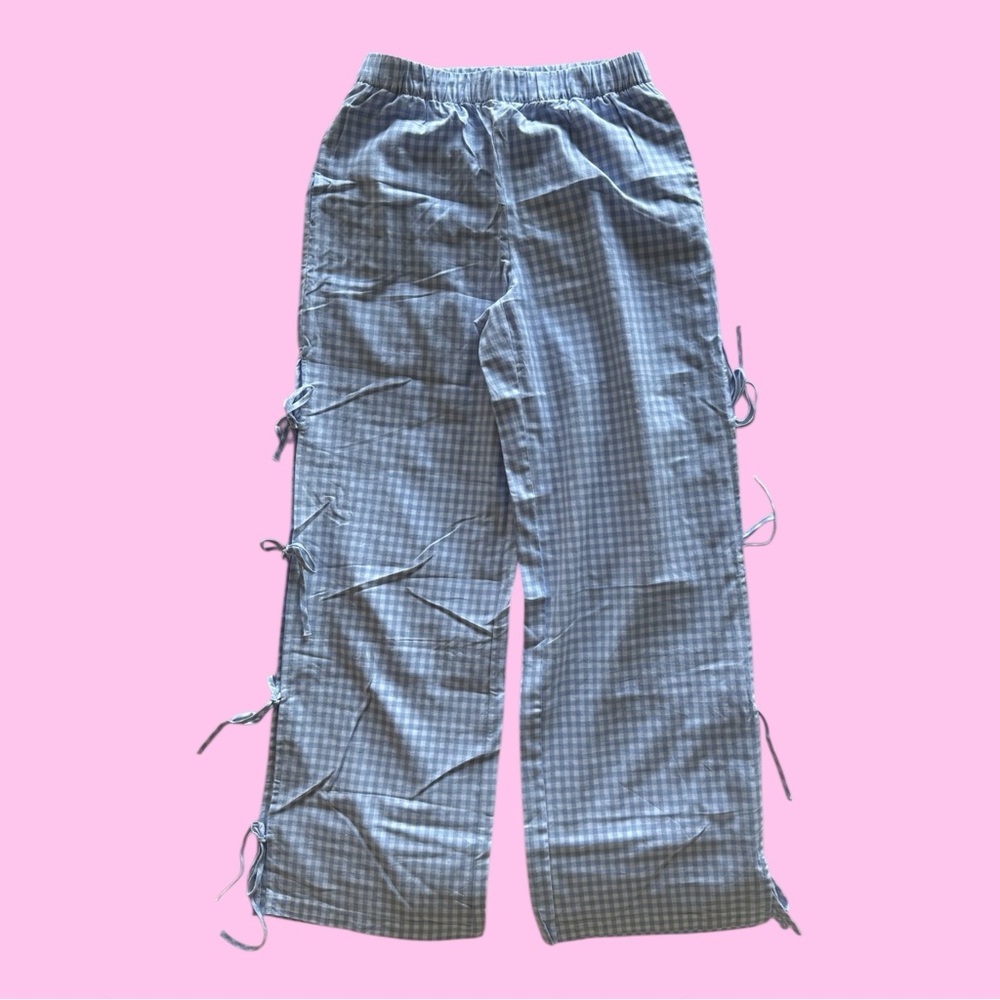 Sincerely Jules Light Blue Gingham Elastic Waist Pants